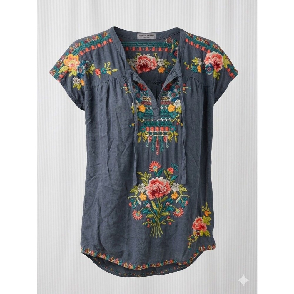 Johnny Was Heidi Boho Tunic Floral Embroidered XS Cupra Rayon